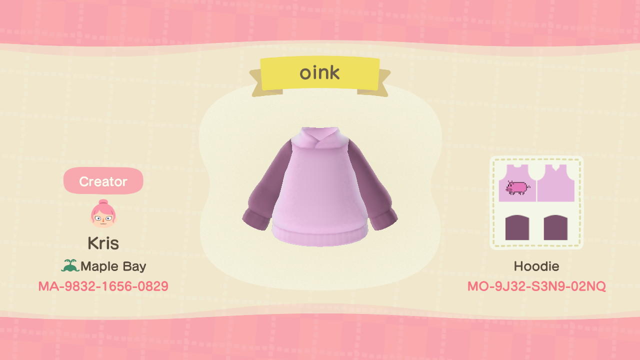Animal Crossing Design Code: MO-9J32-S3N9-02NQ Lil&#39; Pig