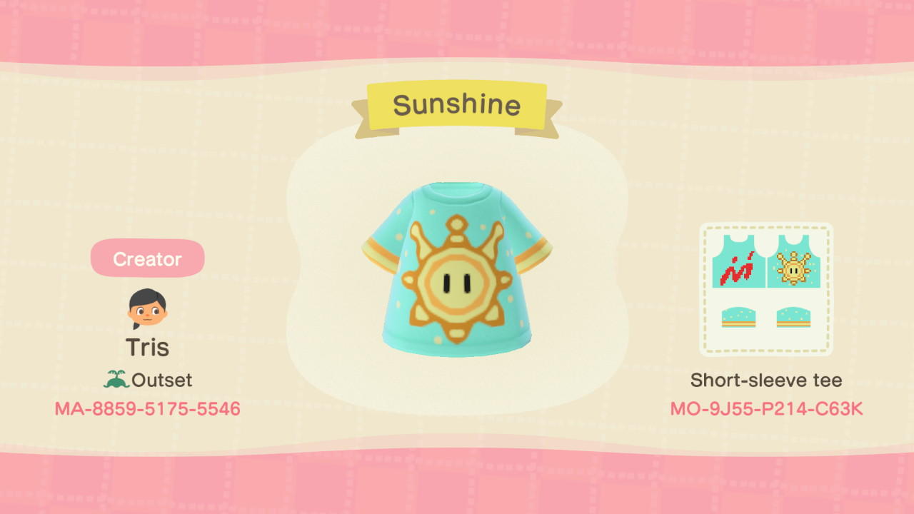Animal Crossing Design Code: MO-9J55-P214-C63K Sunshine Tee