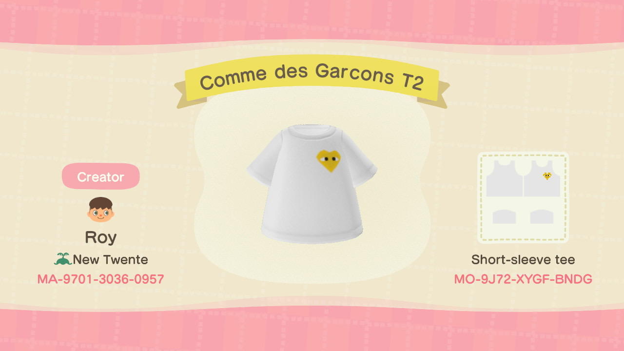 Animal Crossing Design Code: MO-9J72-XYGF-BNDG Comme des Garcons T