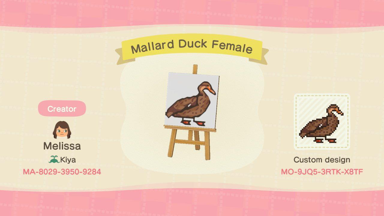 Animal Crossing Design Code: MO-9JQ5-3RTK-X8TF Mallard Duck Female