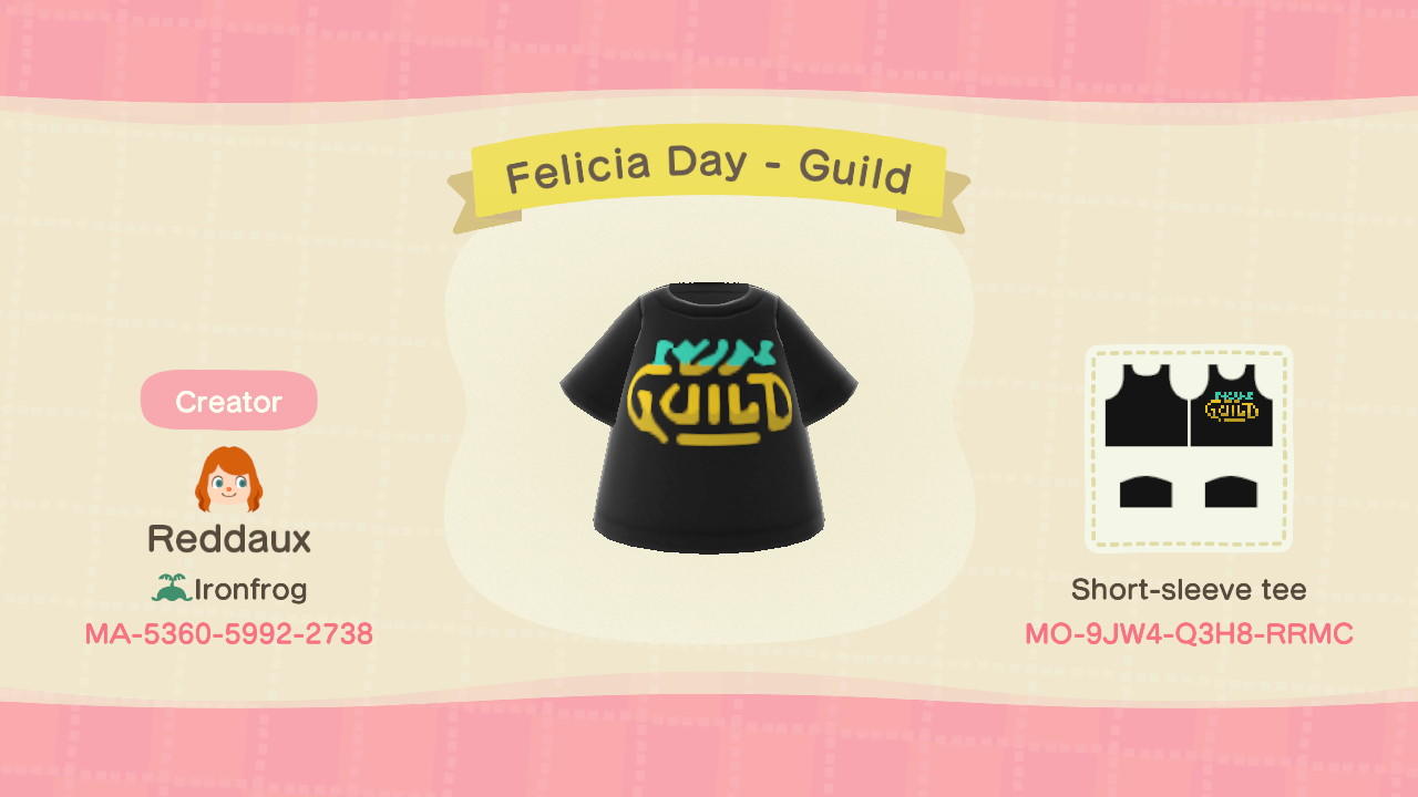 Animal Crossing Design Code: MO-9JW4-Q3H8-RRMC Felicia Day - Guild