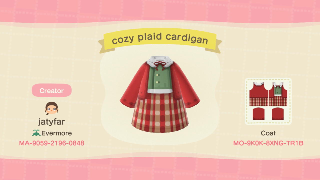 Animal Crossing Design Code: MO-9K0K-8XNG-TR1B cozy plaid cardigan