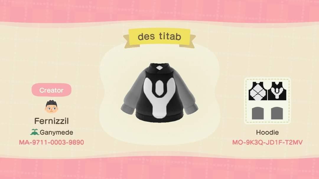 Animal Crossing Design Code: MO-9K3Q-JD1F-T2MV Destiny Titan Hoodie