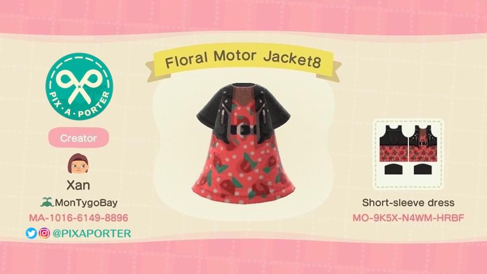 Animal Crossing Design Code: MO-9K5X-N4WN-HRBF Floral Motor Jacket8