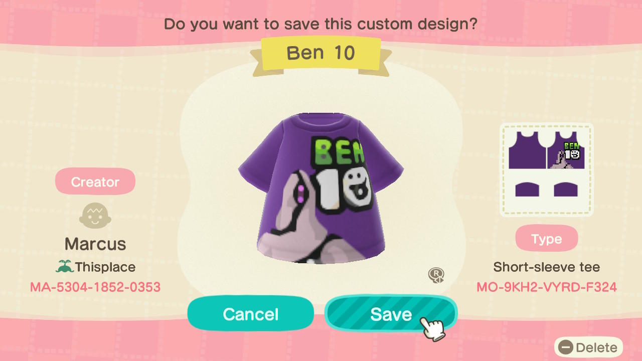 Animal Crossing Design Code: MO-9KH2-VYRD-F324 Ben 10 GHOSTFREAK