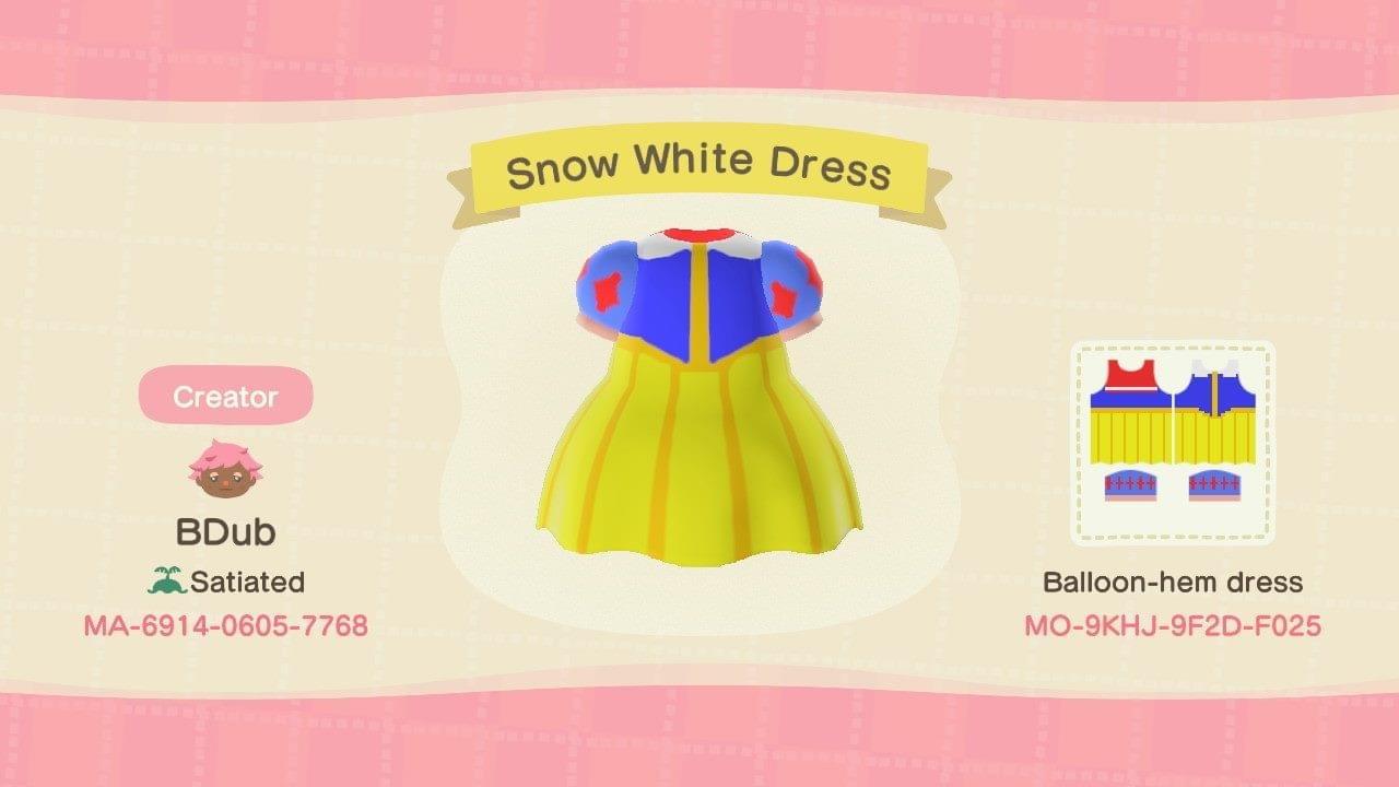 Animal Crossing Design Code: MO-9KHJ-9F2D-F025 Snow White Dress