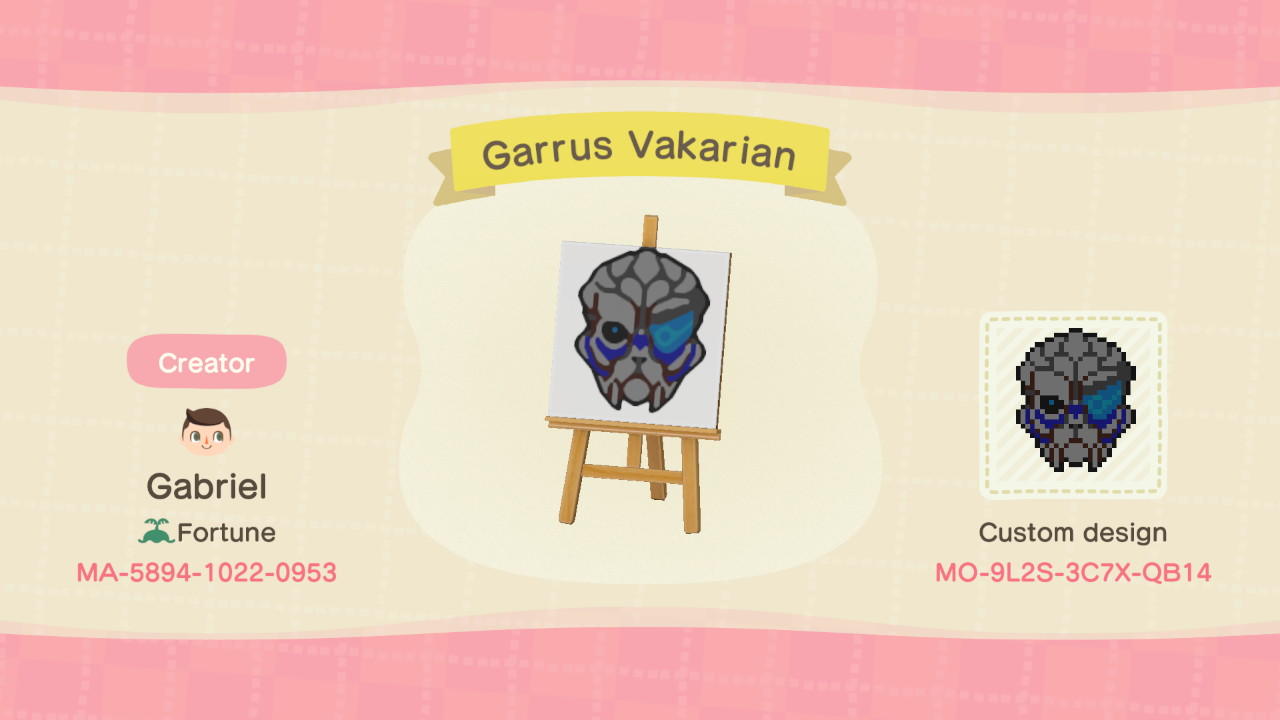 Animal Crossing Design Code: MO-9L2S-3C7X-QB14 Garrus Vakarian