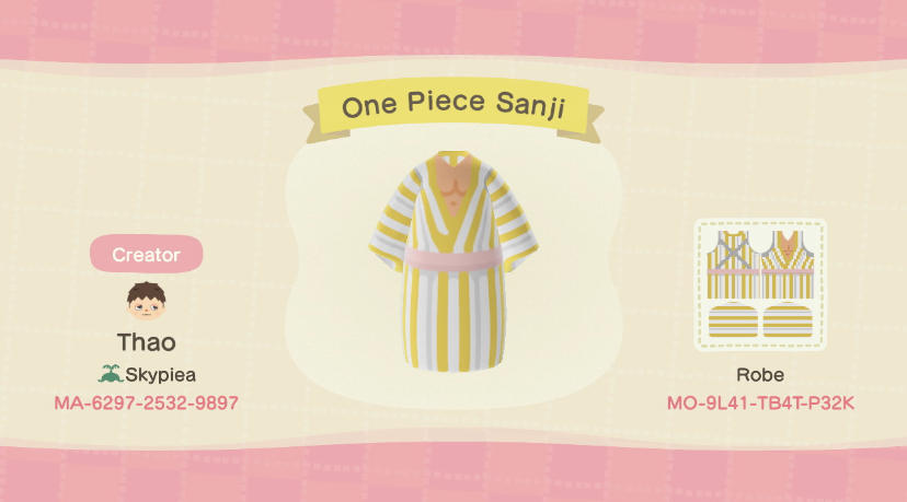 Animal Crossing Design Code: MO-9L41-TB4T-P32K One Piece Sanji Wano