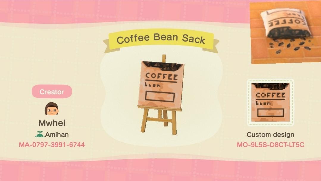 Animal Crossing Design Code: MO-9L5S-D8CT-LT5C Coffee Bean Sack