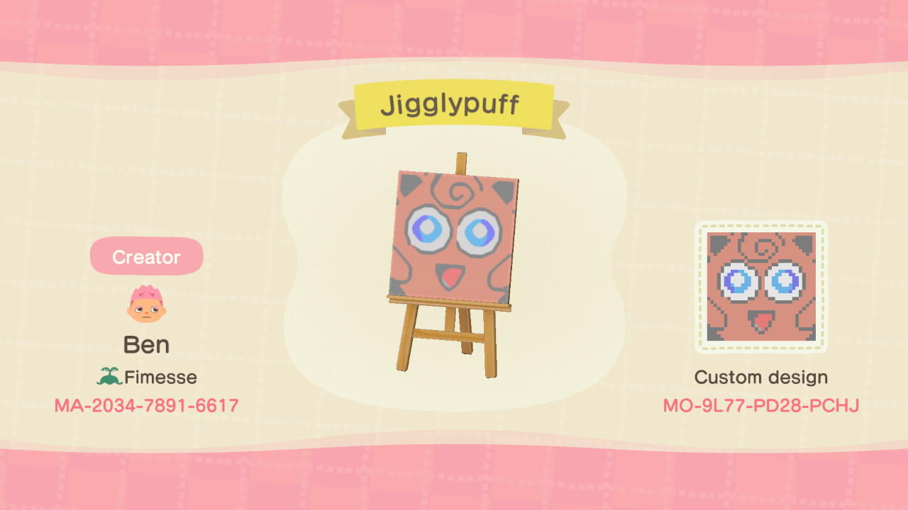Animal Crossing Design Code: MO-9L77-PD28-PCHJ Jigglypuff