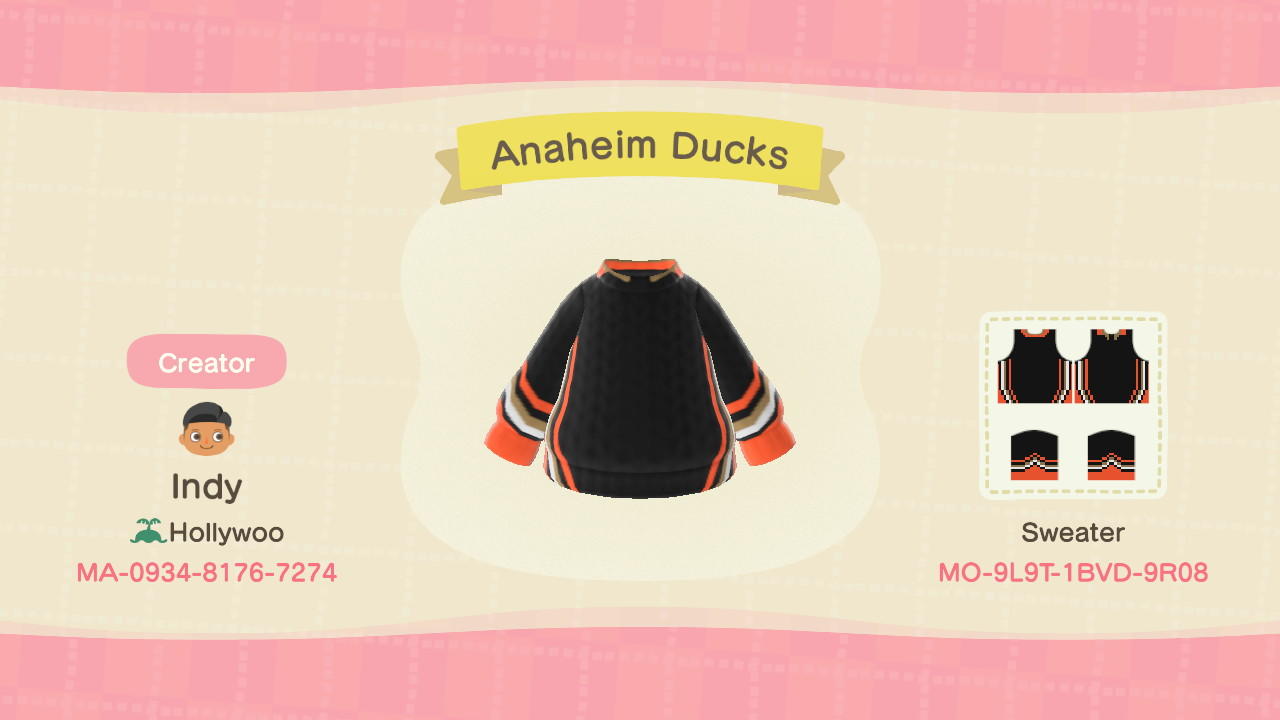 Animal Crossing Design Code: MO-9L9T-1BVD-9R08 Anaheim Ducks