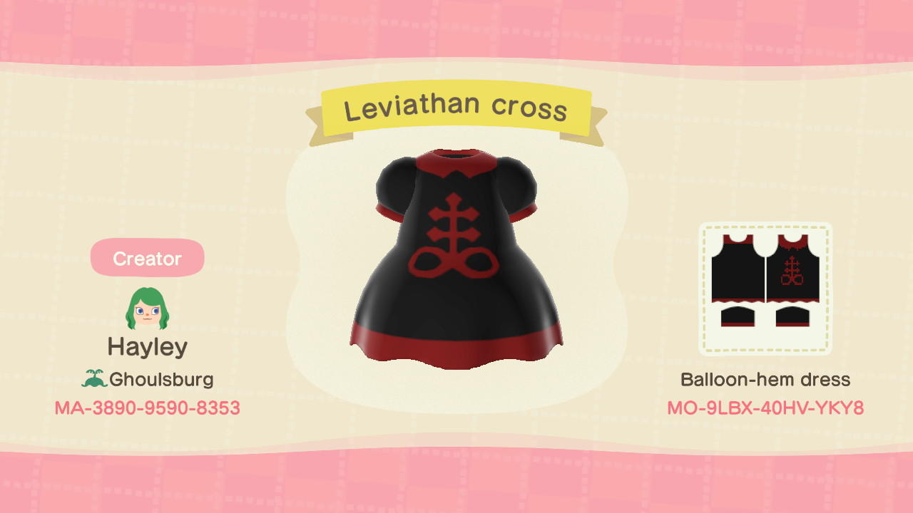 Animal Crossing Design Code: MO-9LBX-40HV-YKY8 Leviathan Cross dres