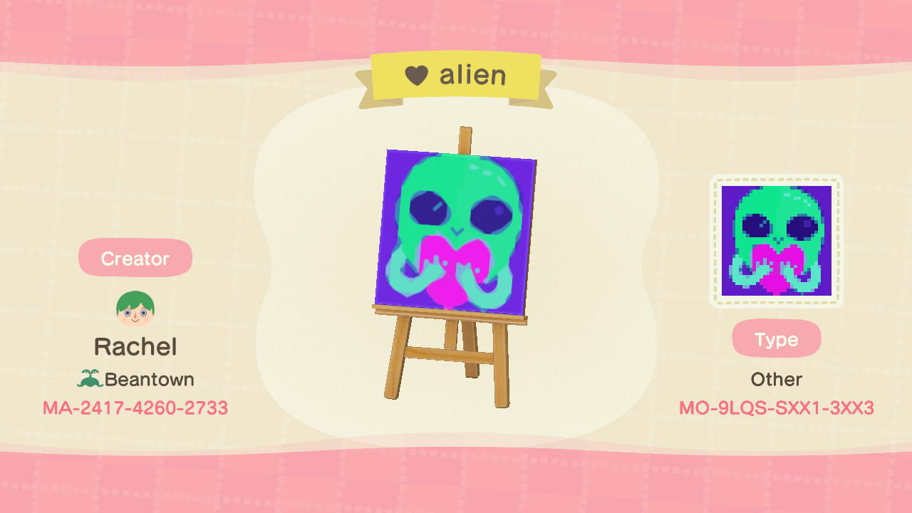 Animal Crossing Design Code: MO-9LQS-SXX1-3XX3 love alien
