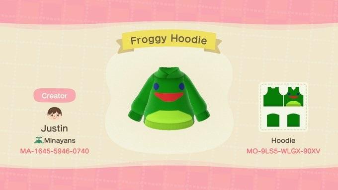 Animal Crossing Design Code: MO-9LS5-WLGX-90XV Froggy Hoodie