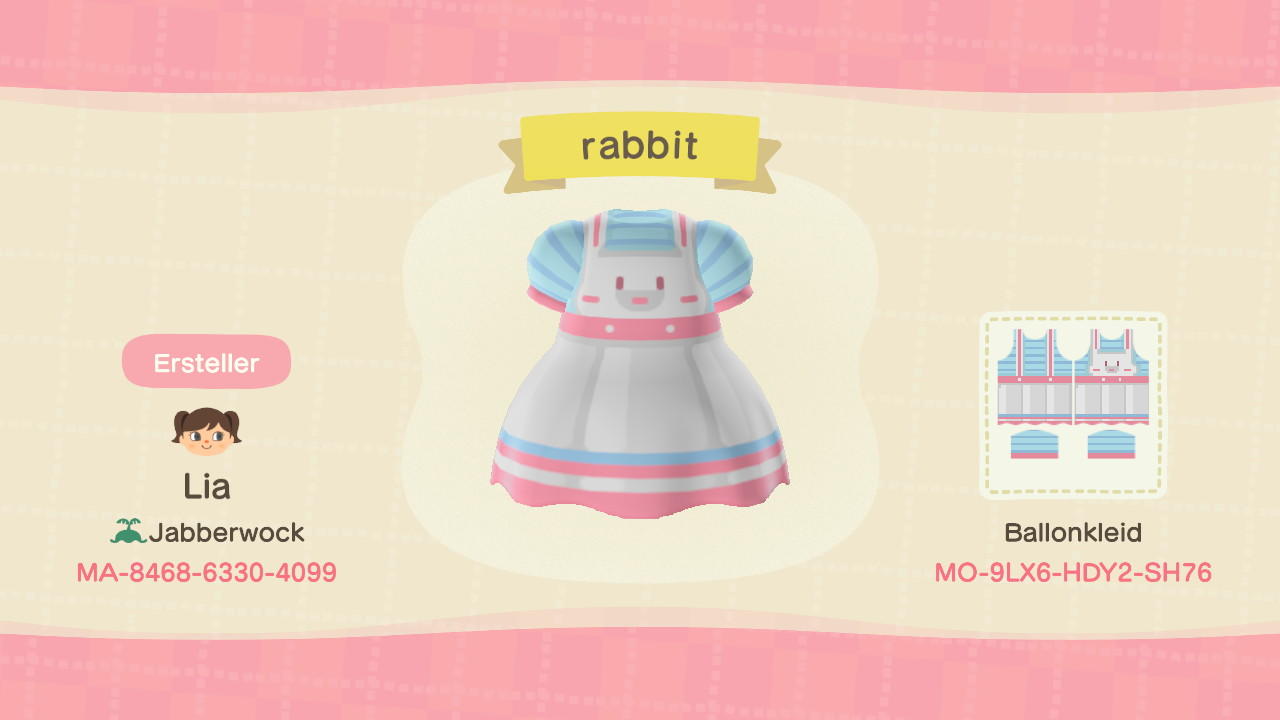 Animal Crossing Design Code: MO-9LX6-HDY2-SH76 rabbit apron/dress