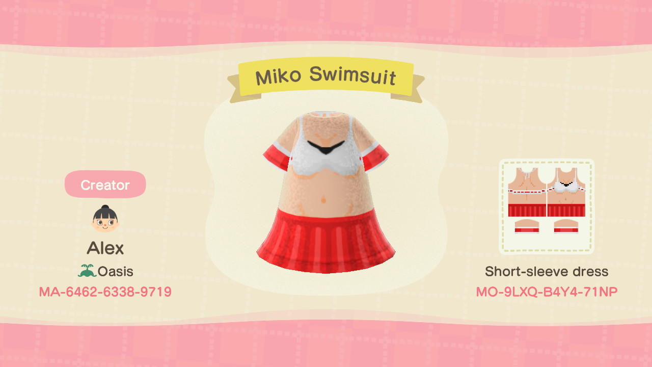 Animal Crossing Design Code: MO-9LXQ-B4Y4-71NP Miko Swimsuit