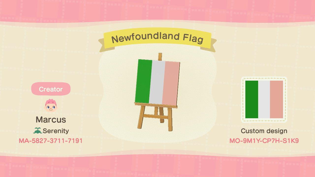 Animal Crossing Design Code: MO-9M1Y-CP7H-S1K9 Newfoundland Flag