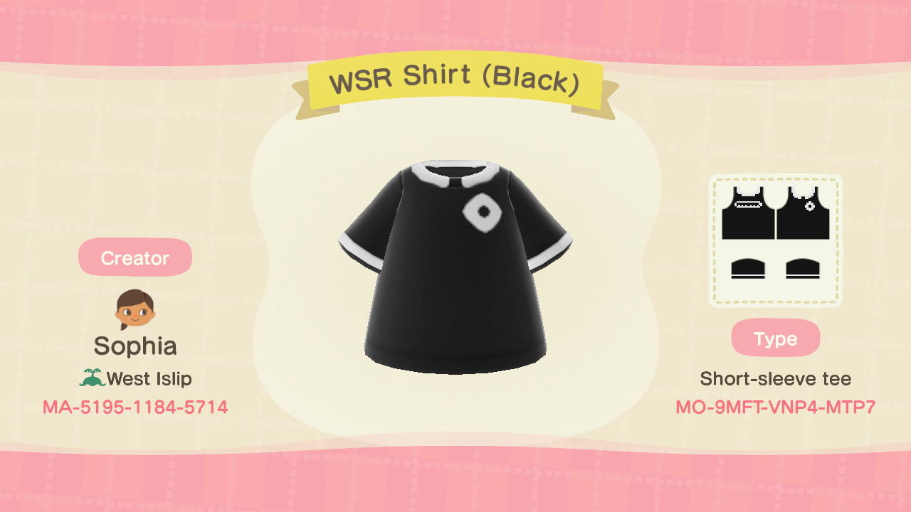 Animal Crossing Design Code: MO-9MFT-VNP4-MTP7 WSR Shirt (Black)