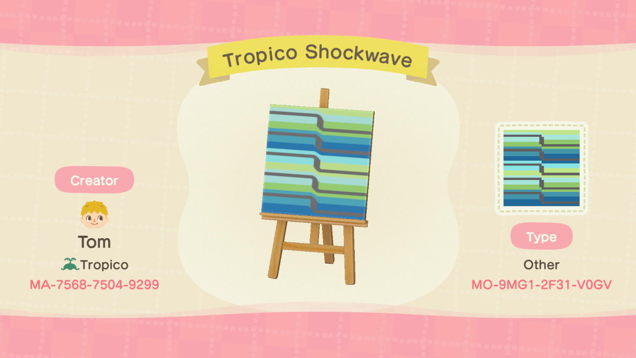 Animal Crossing Design Code: MO-9MG1-2F31-V0GV Tropico Shockwave