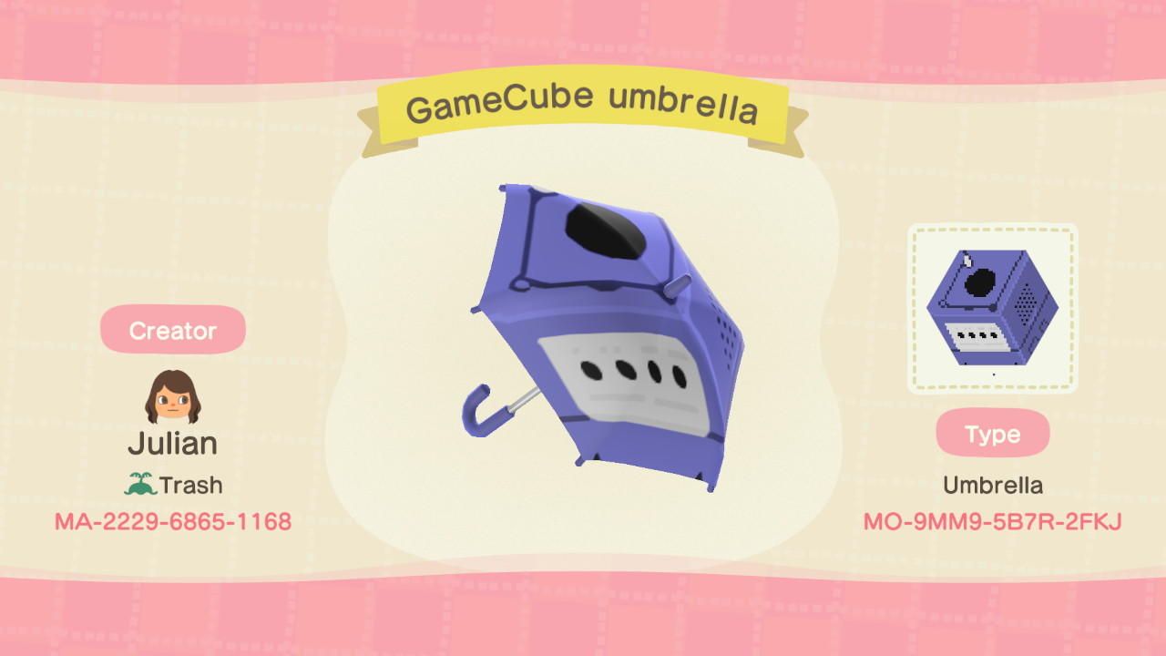 Animal Crossing Design Code: MO-9MM9-5B7R-2FKJ GameCube umbrella