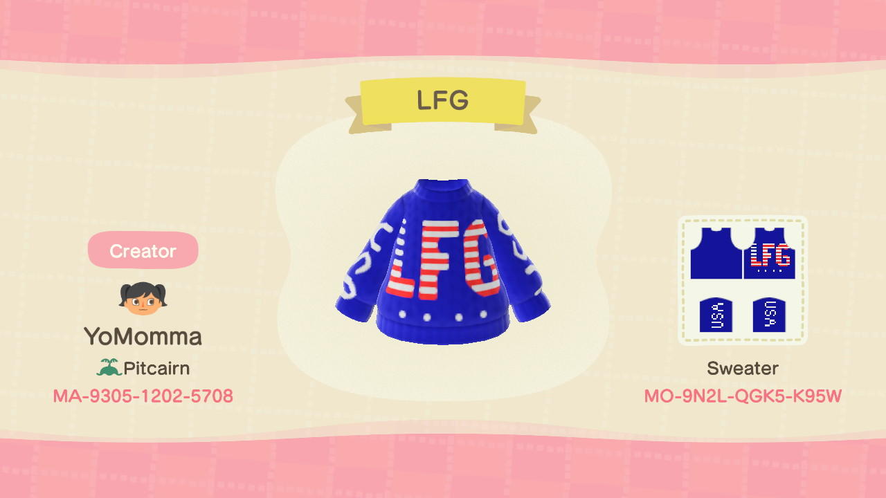 Animal Crossing Design Code: MO-9N2L-QGK5-K95W LFG USWNT Soccer