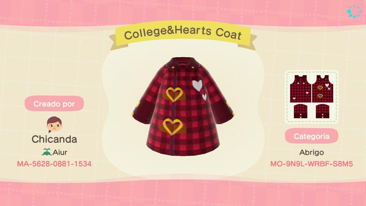 Animal Crossing Design Code: MO-9N9L-WRBF-S8M5 College&Hearts Coat