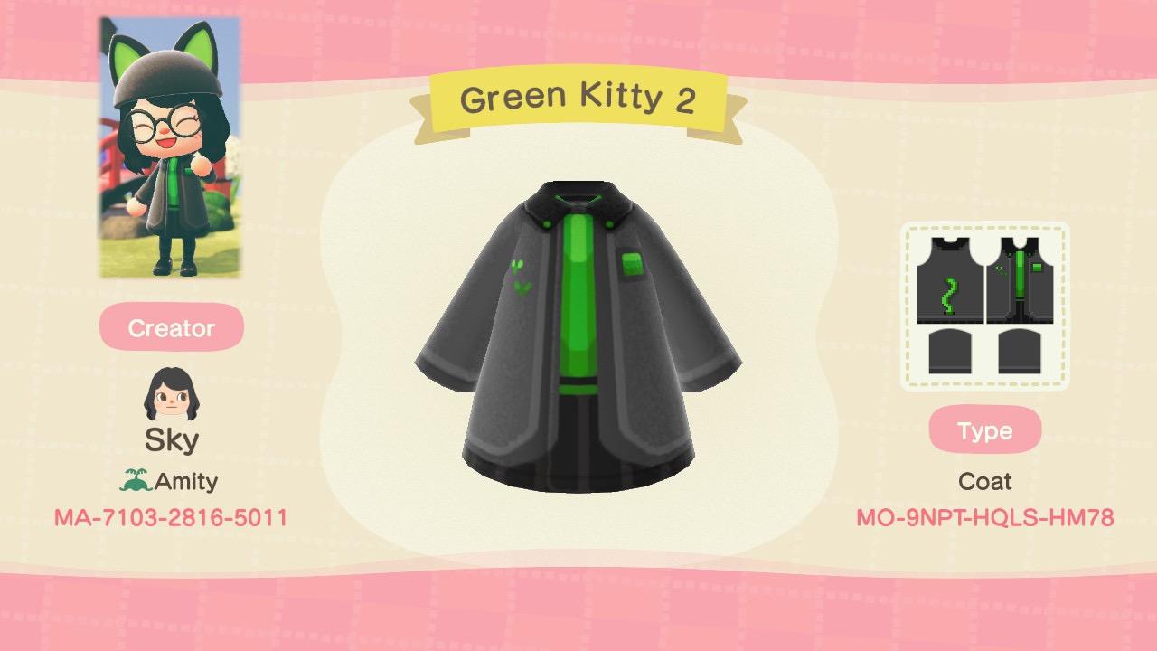 Animal Crossing Design Code: MO-9NPT-HQLS-HM78 Green Kitty 2