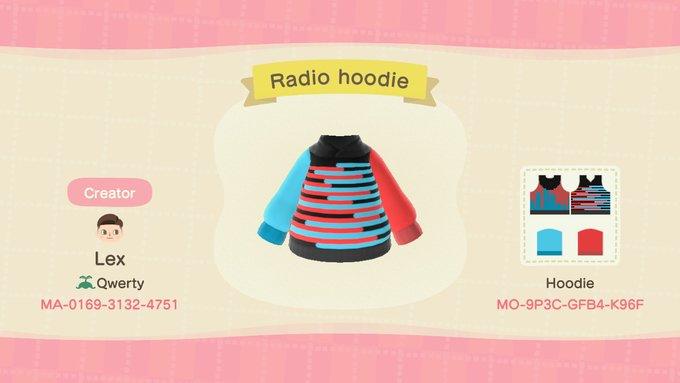 Animal Crossing Design Code: MO-9P3C-GFB4-K96F Radio Hoodie (RB)