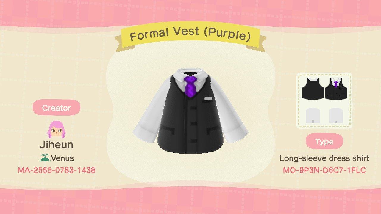 Animal Crossing Design Code: MO-9P3N-D6C7-1FLC Formal Vest (Purple)