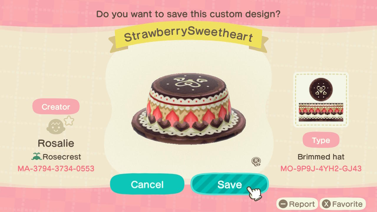 Animal Crossing Design Code: MO-9P9J-4YH2-GJ43 StrawberrySweetheart