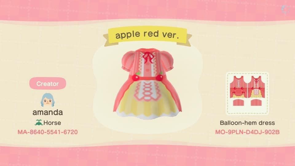 Animal Crossing Design Code: MO-9PLN-D4DJ-902B Apple Lolita Red