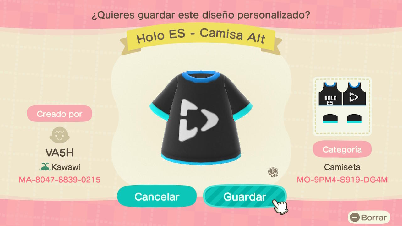 Animal Crossing Design Code: MO-9PM4-S919-DG4M Holo ES - Camisa Alt