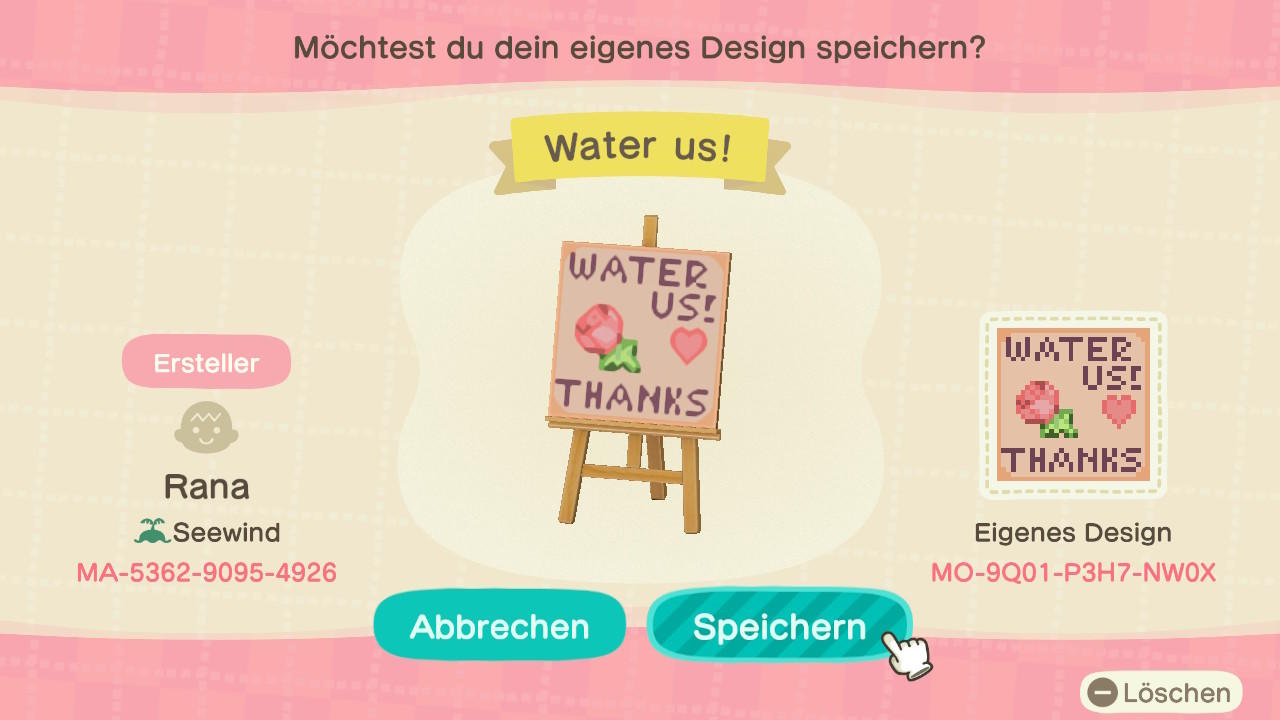 Animal Crossing Design Code: MO-9Q01-P3H7-NW0X Water us!