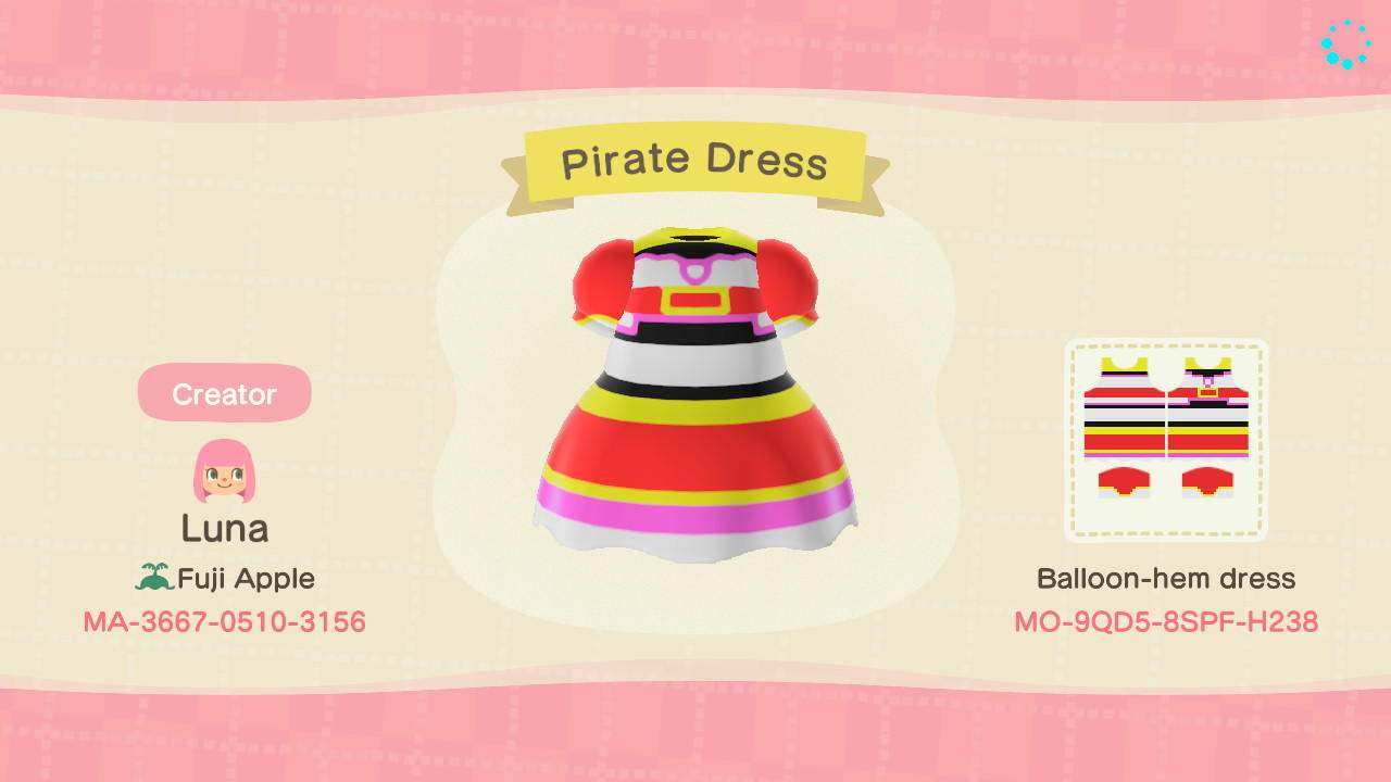 Animal Crossing Design Code: MO-9QD5-8SPF-H238 Pirate Dress