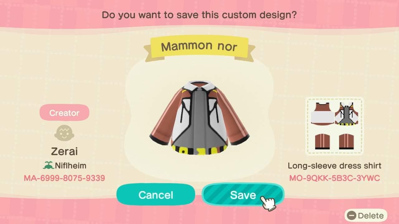 Animal Crossing Design Code: MO-9QKK-5B3C-3YWC Obey me Mammon