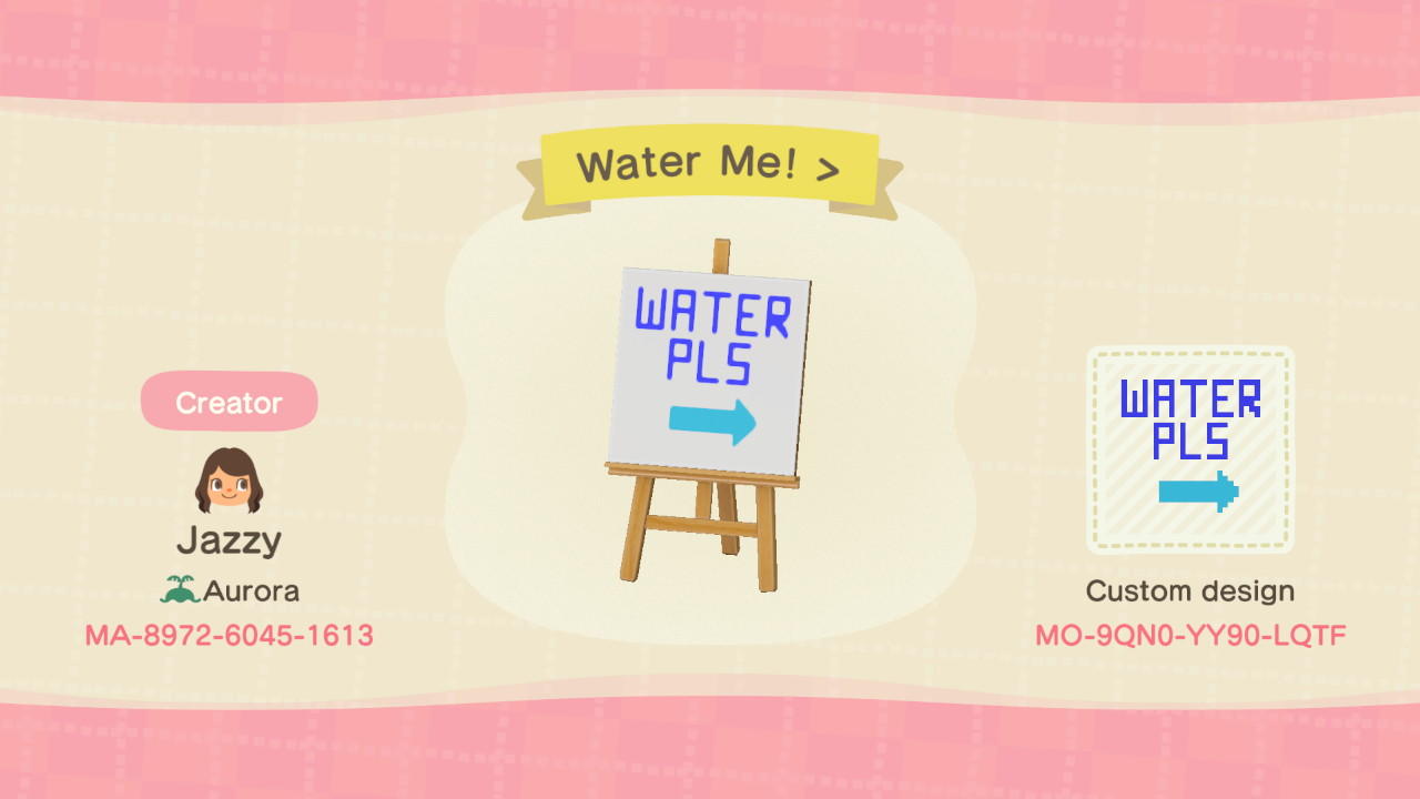 Animal Crossing Design Code: MO-9QN0-YY90-LQTF Water Me! >