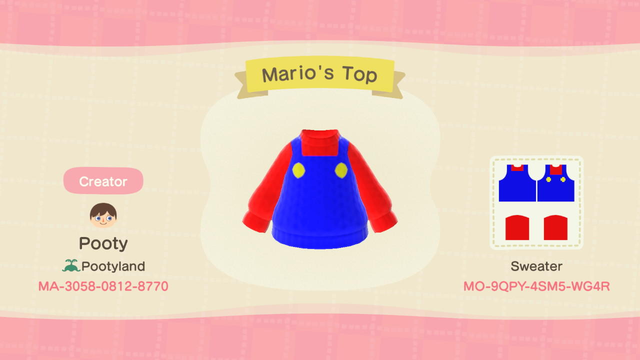 Animal Crossing Design Code: MO-9QPY-4SM5-WG4R Mario&#39;s Top
