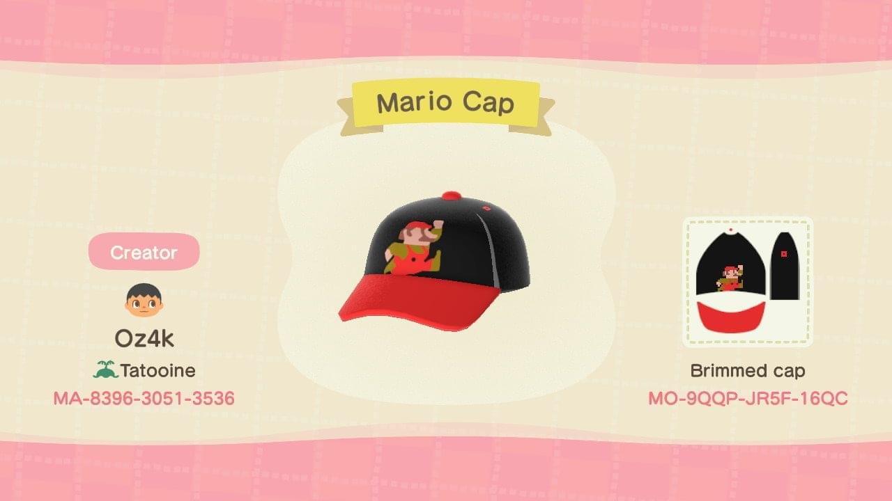 Animal Crossing Design Code: MO-9QQP-JR5F-16QC Mario Cap