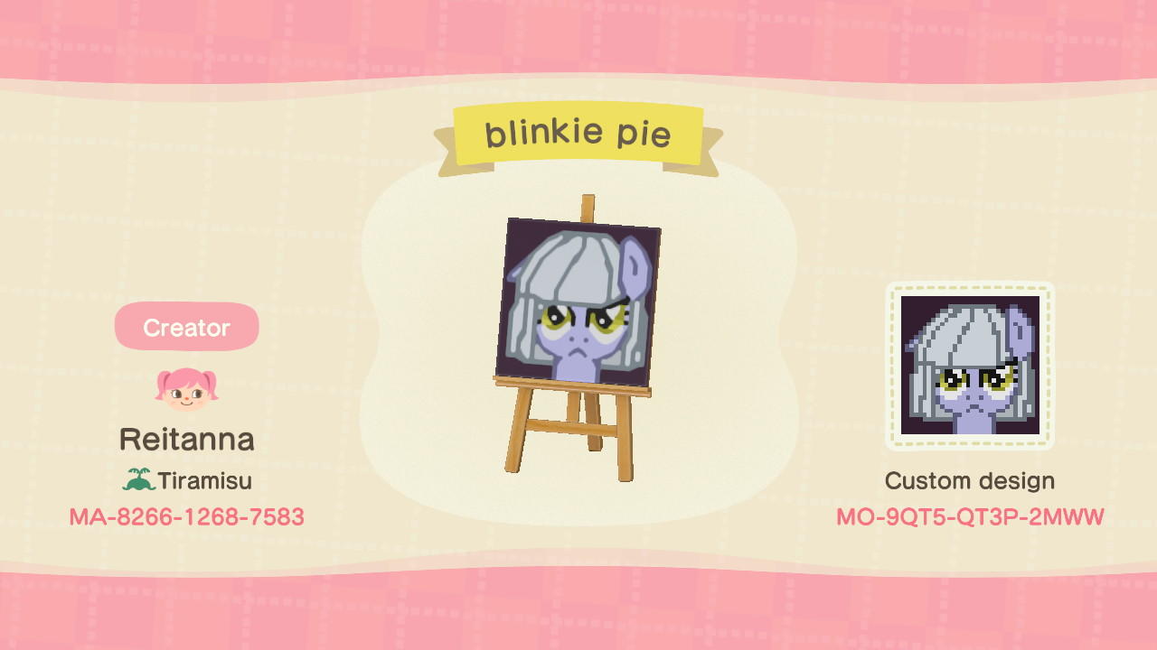 Animal Crossing Design Code: MO-9QT5-QT3P-2MWW blinkie pie