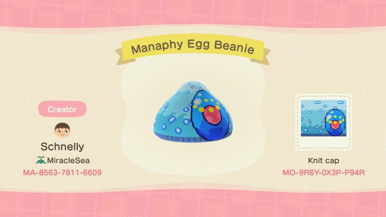 Animal Crossing Design Code: MO-9R6Y-0X3P-P94R Manaphy Egg Beanie
