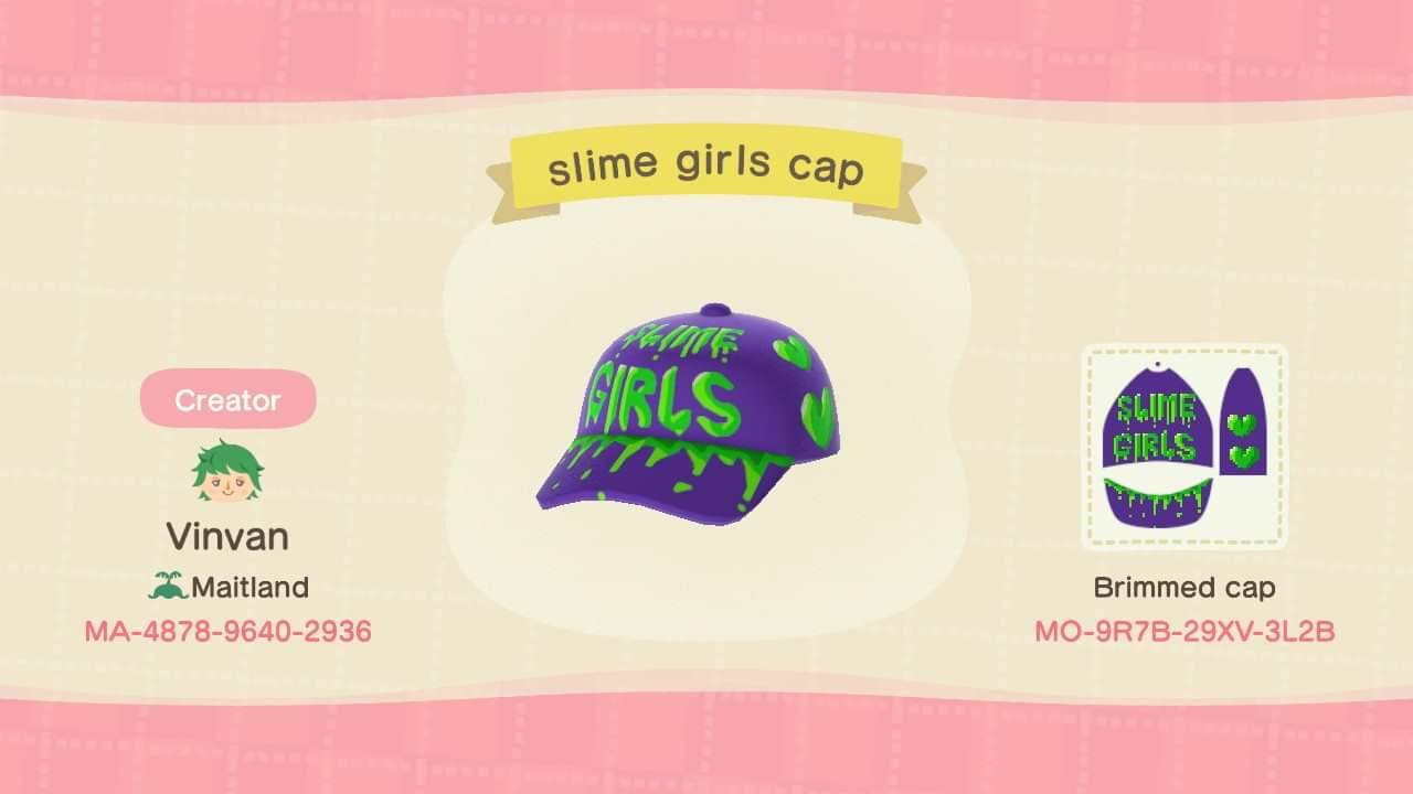 Animal Crossing Design Code: MO-9R7B-29XV-3L2B slime girls cap
