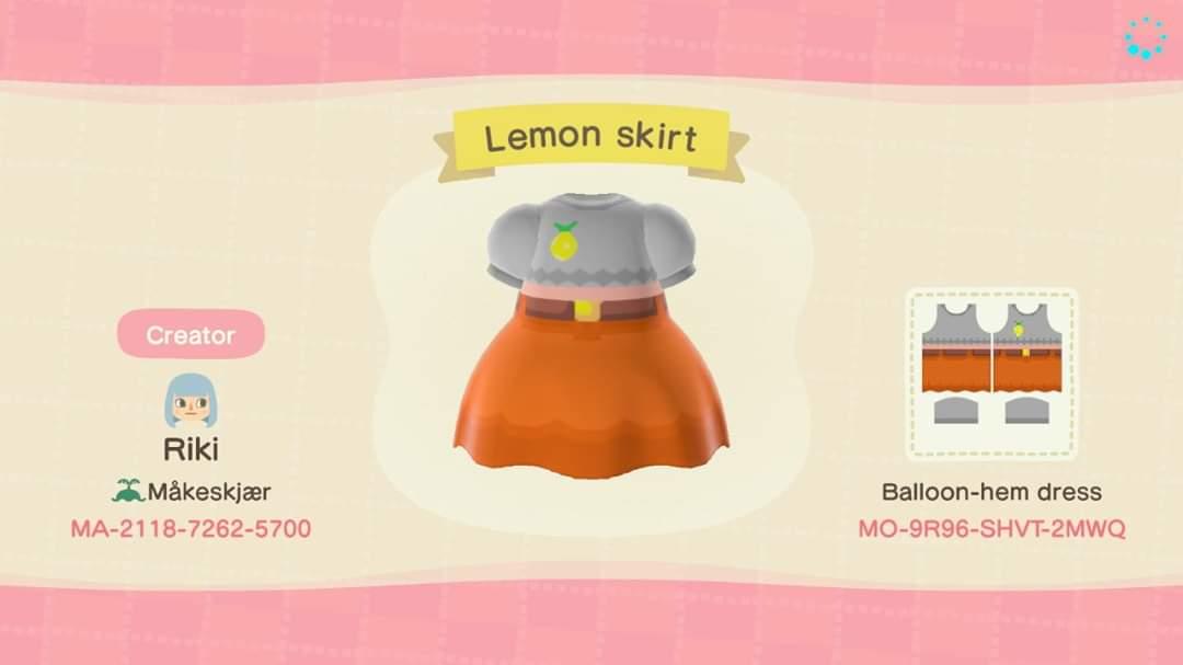 Animal Crossing Design Code: MO-9R96-SHVT-2MWQ Lemon Skirt