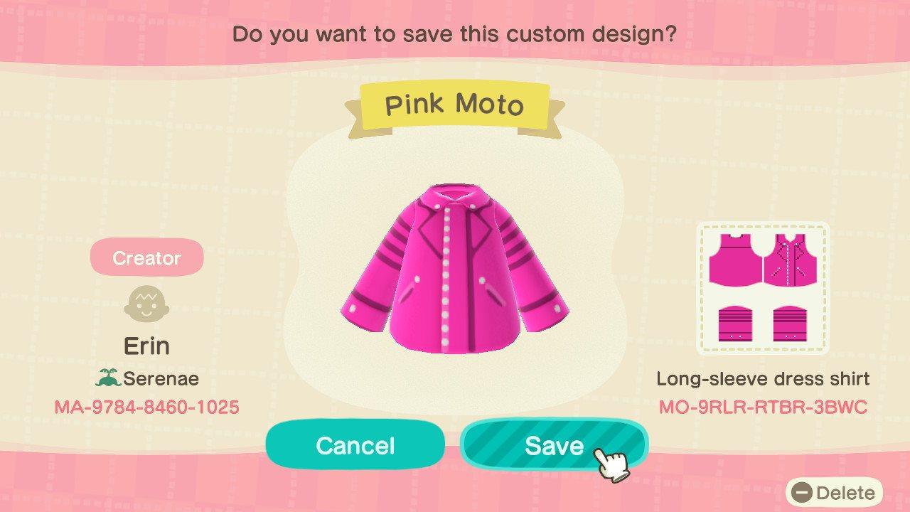 Animal Crossing Design Code: MO-9RLR-RTBR-3BWC Pink Moto