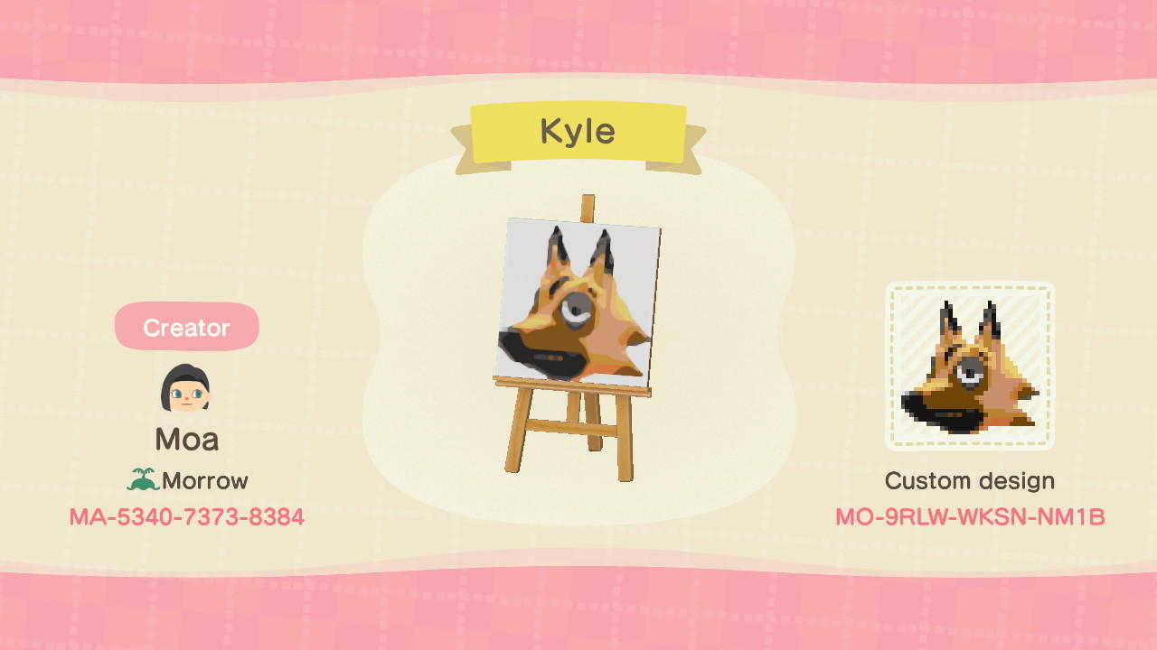Animal Crossing Design Code: MO-9RLW-WKSN-NM1B Kyle