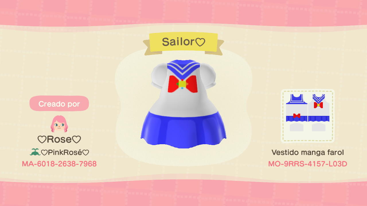 Animal Crossing Design Code: MO-9RRS-4157-103D Sailor Moon Dress