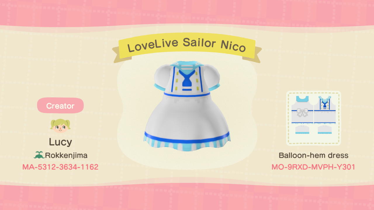 Animal Crossing Design Code: MO-9RXD-MVPH-Y301 LoveLive Sailor Nico