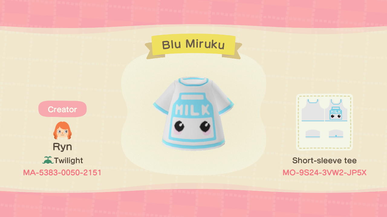 Animal Crossing Design Code: MO-9S24-3VW2-JP5X Blu Miruku