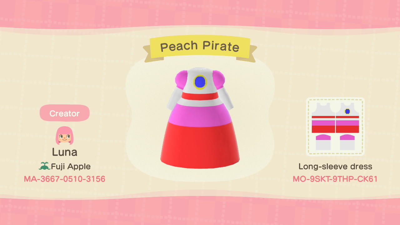 Animal Crossing Design Code: MO-9SKT-9THP-CK61 Peach Pirate