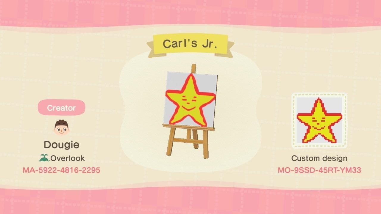 Animal Crossing Design Code: MO-9SSD-45RT-YM33 Carl’s Jr