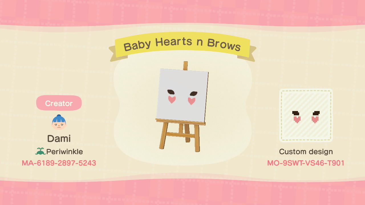 Animal Crossing Design Code: MO-9SWT-VS46-T901 Baby Hearts n Brows
